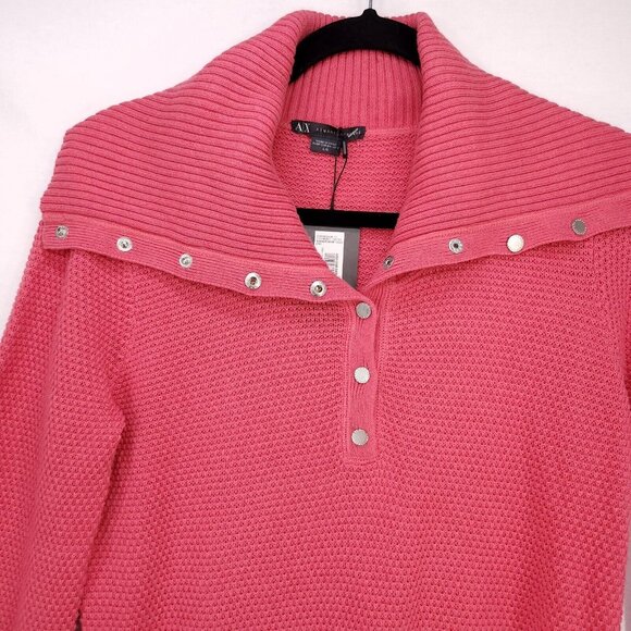 Armani Exchange Tunic Sweater Womens Large Crochet Belted Dress Wide Neck Coral - Picture 14 of 15